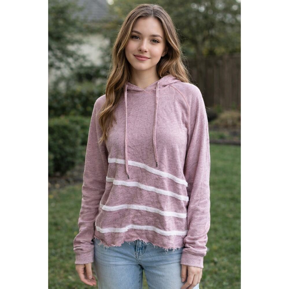 Soul Cycle Cropped Hoodie Jacket Pink Raw Hem Pullover Hooded Cozy Size M